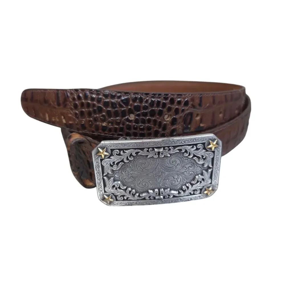 Tony Lama Men's Top Grain Leather‎ Brown Belt Size 42 with Belt Buckle Made USA